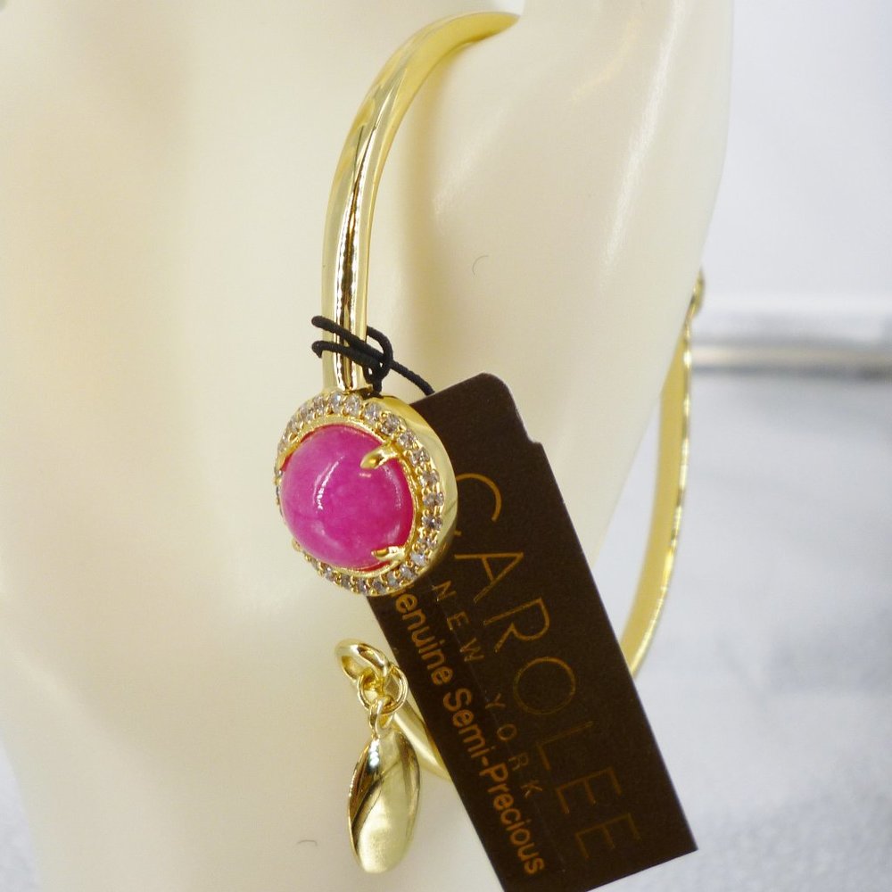 Carolee Bracelet Pink Gemstone "Joy" Gold Plate Hinged 2.5" NWT Orig $75 M489